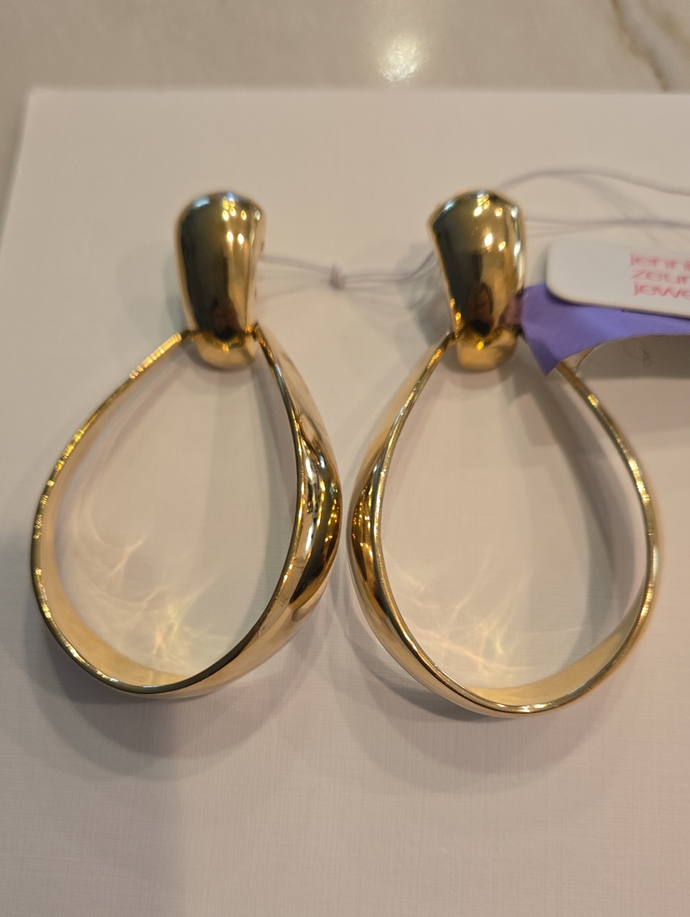 18k Gold Played Teardrop Large 2" Hoop Earrings - Women's Jewelry NWT